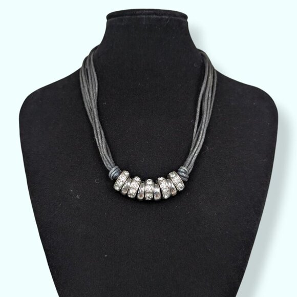 Vintage 7-Strand Rhinestone Cord Necklace - Picture 1 of 5